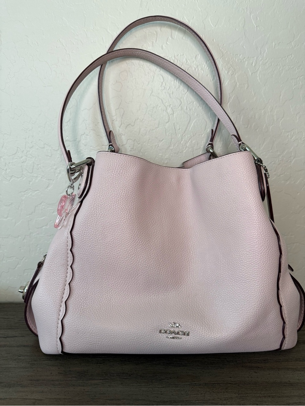 Coach Light Pink Pebbled Leather Shoulder Bag with Scalloped Trim